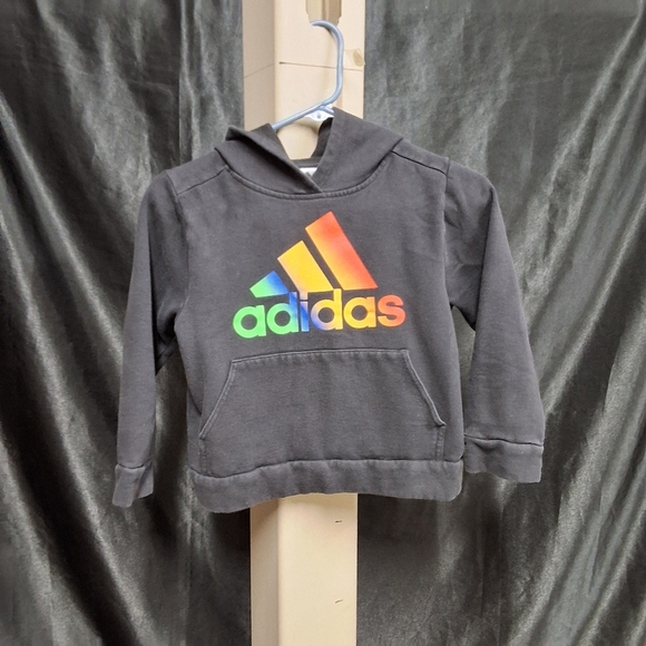 Adidas Kids Black Hoodie with Multicolor Logo - Picture 1 of 8